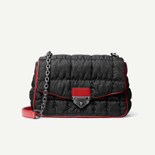 Bolso de hombro Soho grande acolchado de nailon con logotipo de la firma