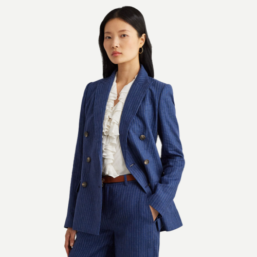 Blazer de lino con doble botonadura a rayas diplomáticas