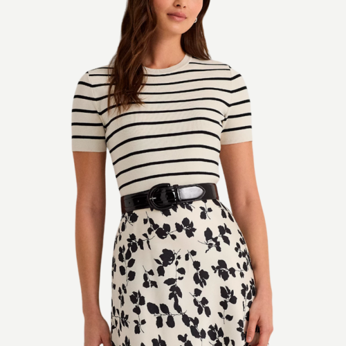 Camisa - Striped Short-Sleeve Cropped Jumper