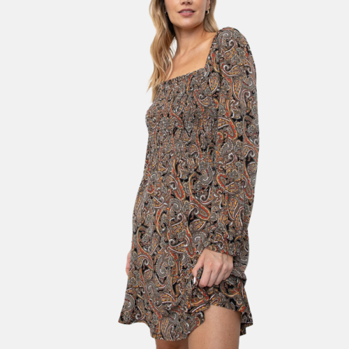 Vestido Corto MK- Paisly Smocked Mini Large Sleeve Dress - Imagen 4
