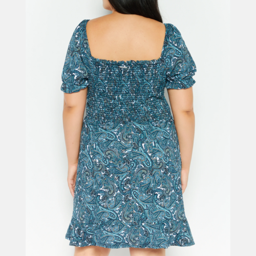 Vestido Corto MK- Paisly Smocked Mini Large Sleeve Dress Blue - Imagen 2
