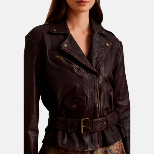 Chaqueta de cuero - Lauren BELTED BURNISHED LEATHER - pinot noir - Imagen 4