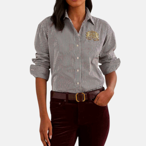 Camisa Lauren - KOTTA-LONG SLEEVE-BUTTON FRONT Noir/White
