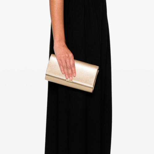 Bolsa de mano / Crossbody clutch en piel vacuna lisa Pale Gold - Imagen 5
