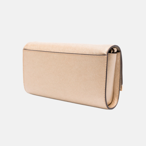 Bolsa de mano / Crossbody clutch en piel vacuna lisa Pale Gold - Imagen 3