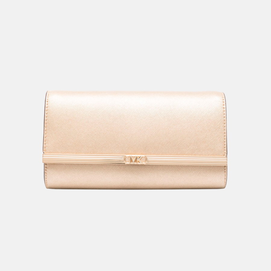 Bolsa de mano / Crossbody clutch en piel vacuna lisa Pale Gold