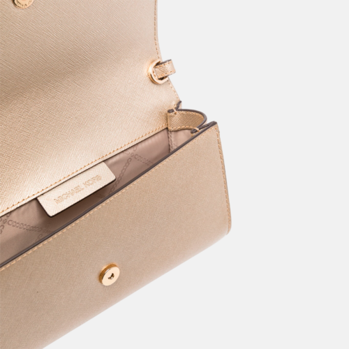 Bolsa de mano / Crossbody clutch en piel vacuna lisa Pale Gold - Imagen 2