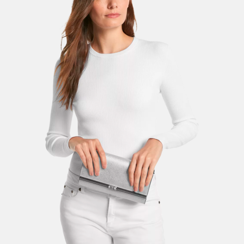 Crossbody MK Mona Large Metallic Saffiano - Silver - Imagen 3