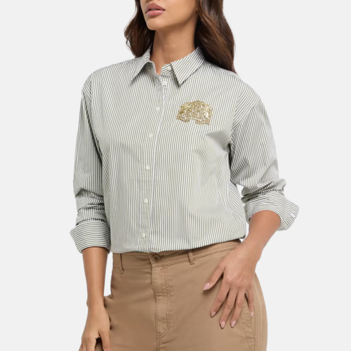 Camisa Lauren - KOTTA-LONG SLEEVE-BUTTON FRONT  Olive/White