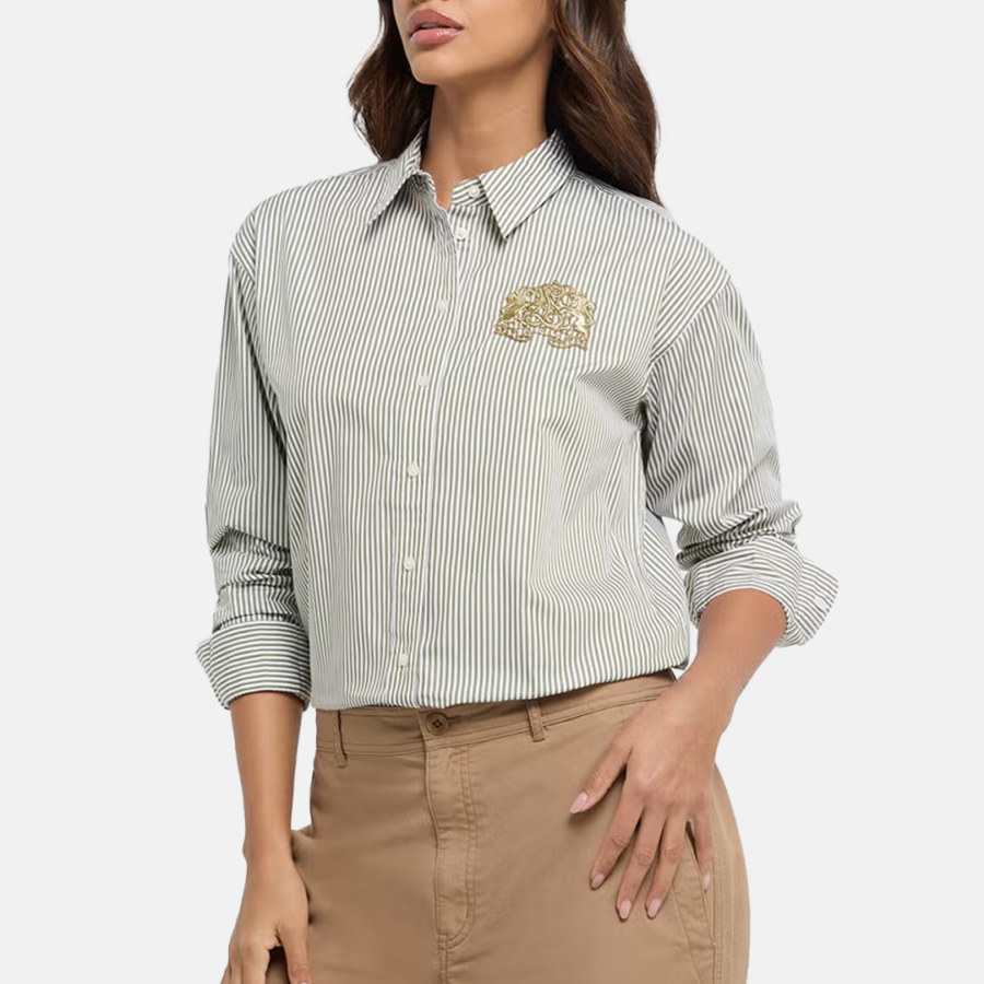Camisa Lauren - KOTTA-LONG SLEEVE-BUTTON FRONT  Olive/White
