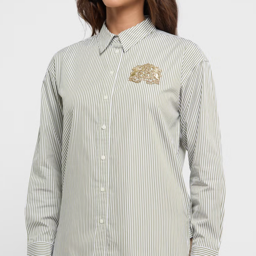 Camisa Lauren - KOTTA-LONG SLEEVE-BUTTON FRONT  Olive/White - Imagen 3