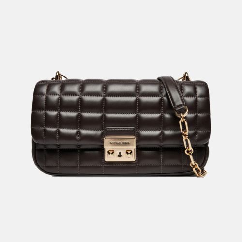 Bolso de hombro MK Tribeca grande de piel acolchada Chocolate