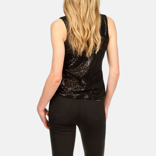 Blusa MK Sequin Crew Neck Sleeveless Tank Top Black - Imagen 4