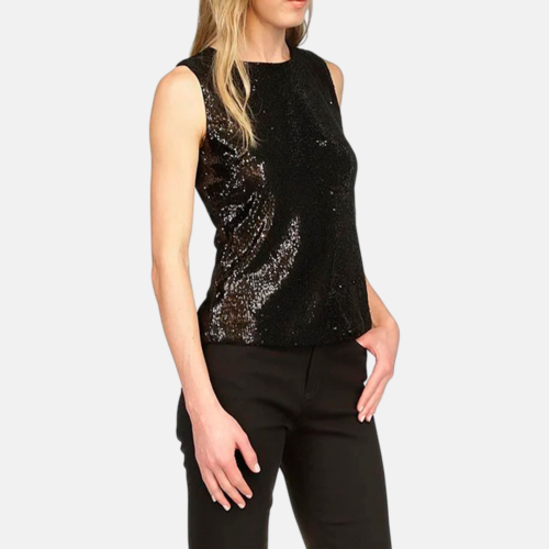 Blusa MK Sequin Crew Neck Sleeveless Tank Top Black - Imagen 3