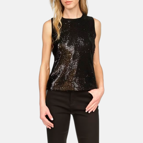Blusa MK Sequin Crew Neck Sleeveless Tank Top Black