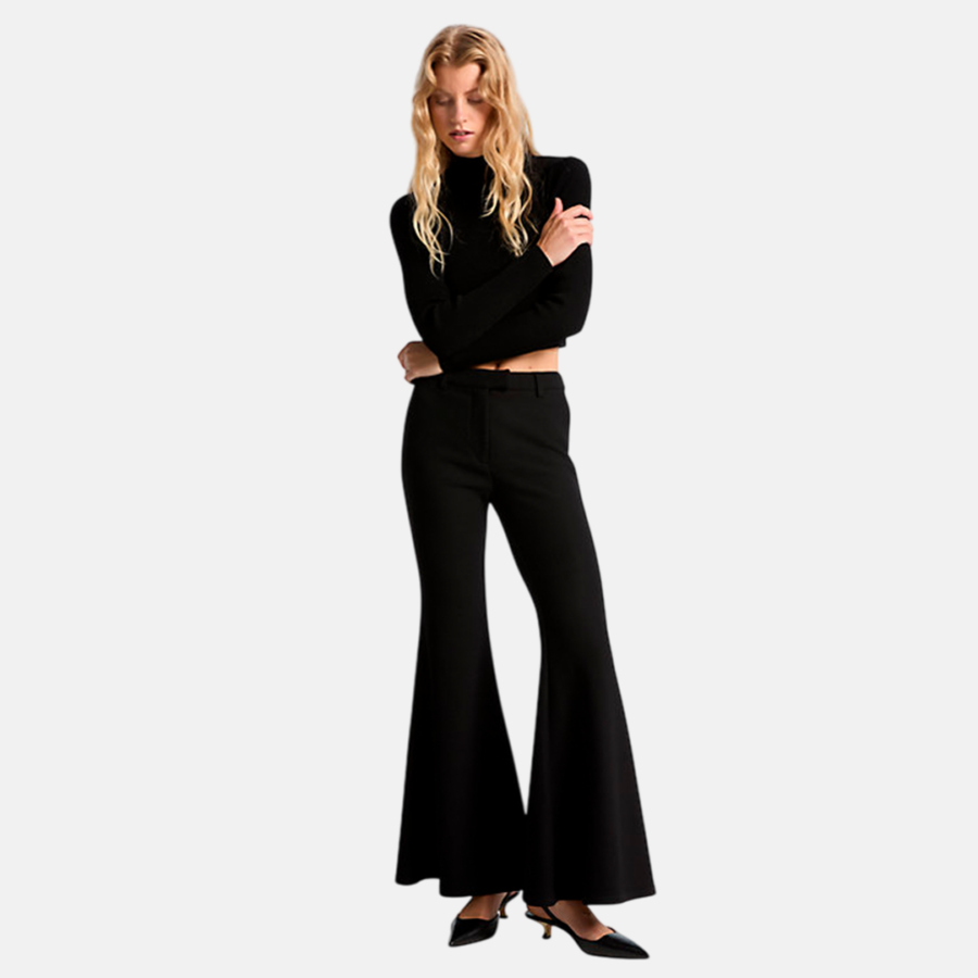 Pantalones Acampanados MK de crepé de punto doble Black