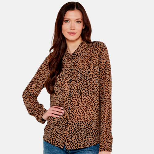 Blusa MK CHEETAH BTN DOWN BLS CAFE