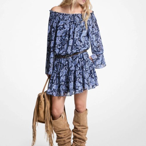 Vestido corto michael kors off shldr smock mini ds french blue