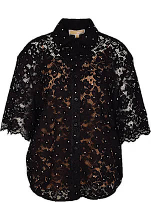 Camisa studded floral lace shirt black