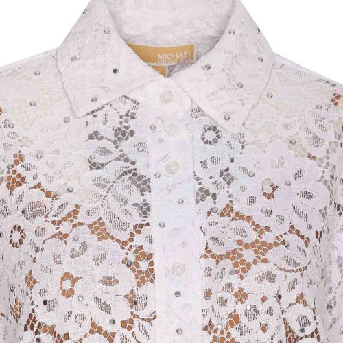 Camisa studded floral lace shirt white