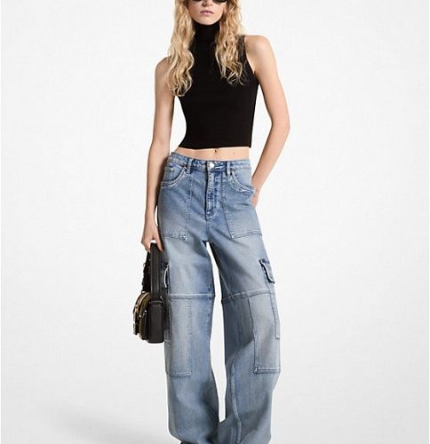 Pantalon jeans mid-rise wide cargo jeans blue vtg wsh