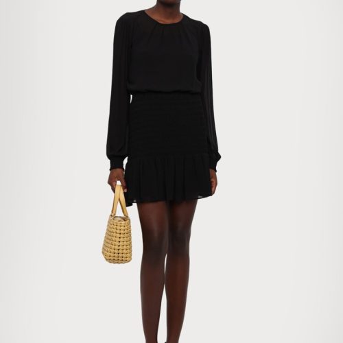 Vestido Corto - Satin Ls Smock Mini Dress Xs Black