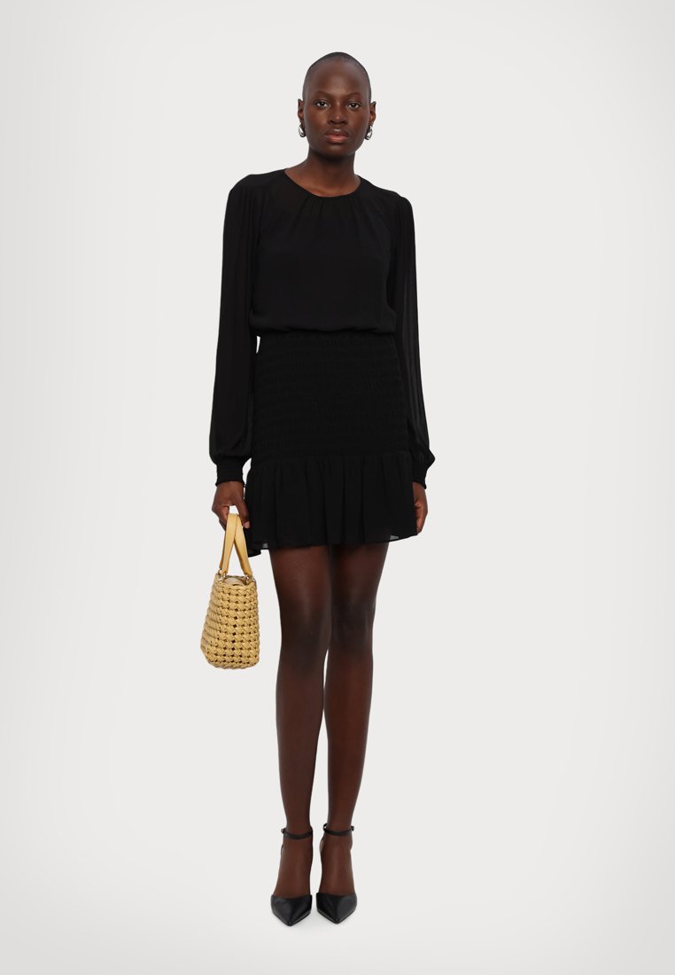 Vestido Corto - Satin Ls Smock Mini Dress M Black - Imagen 1